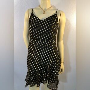 Banana Republic Black Slip Dress with Gold Metallic Dots